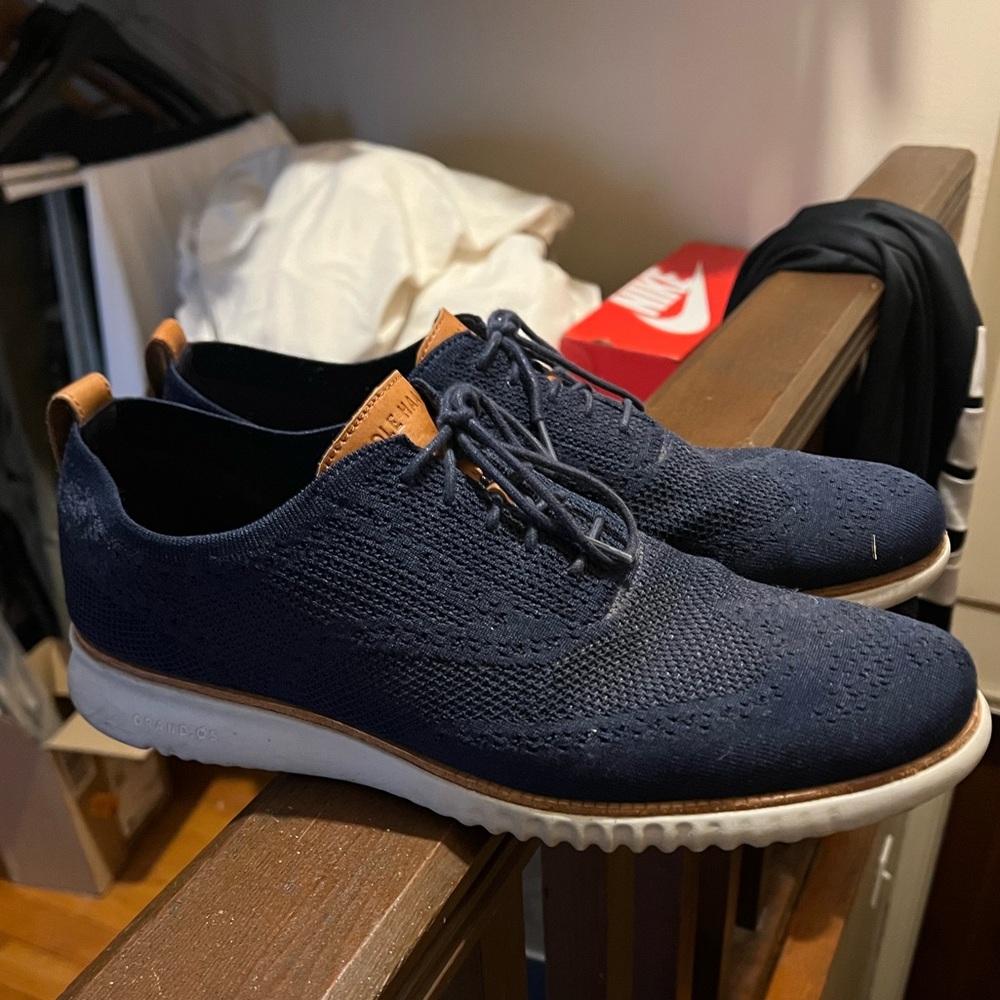 Cole Haan Blue and White Oxford Shoes with Textured Upper Sz 14